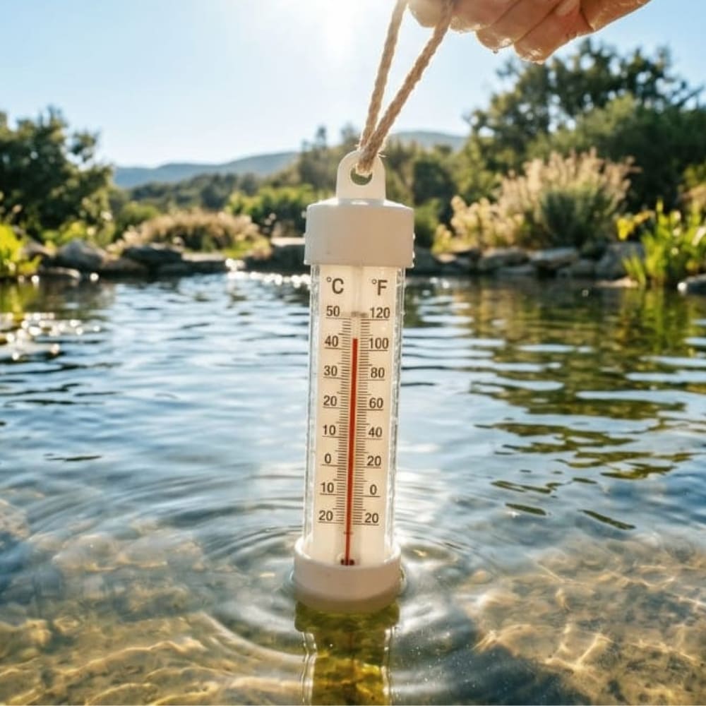 Photo d'un thermomètre dans un bassin avec de l'eau chaude