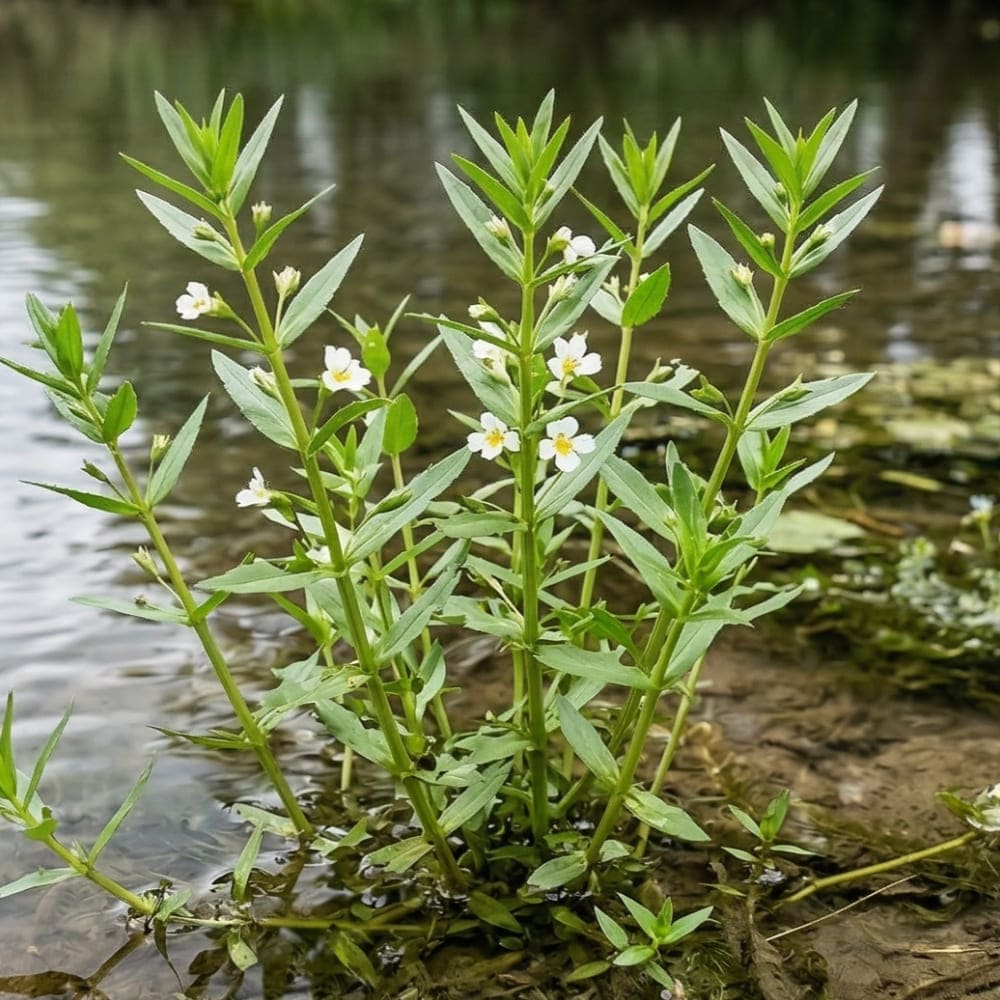 Photo de Gratiola officinalis, illustrant le redémarrage de la végétation naturelle du bassin.